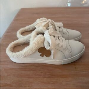 Kate Spade Cream Faux Fur Sneakers